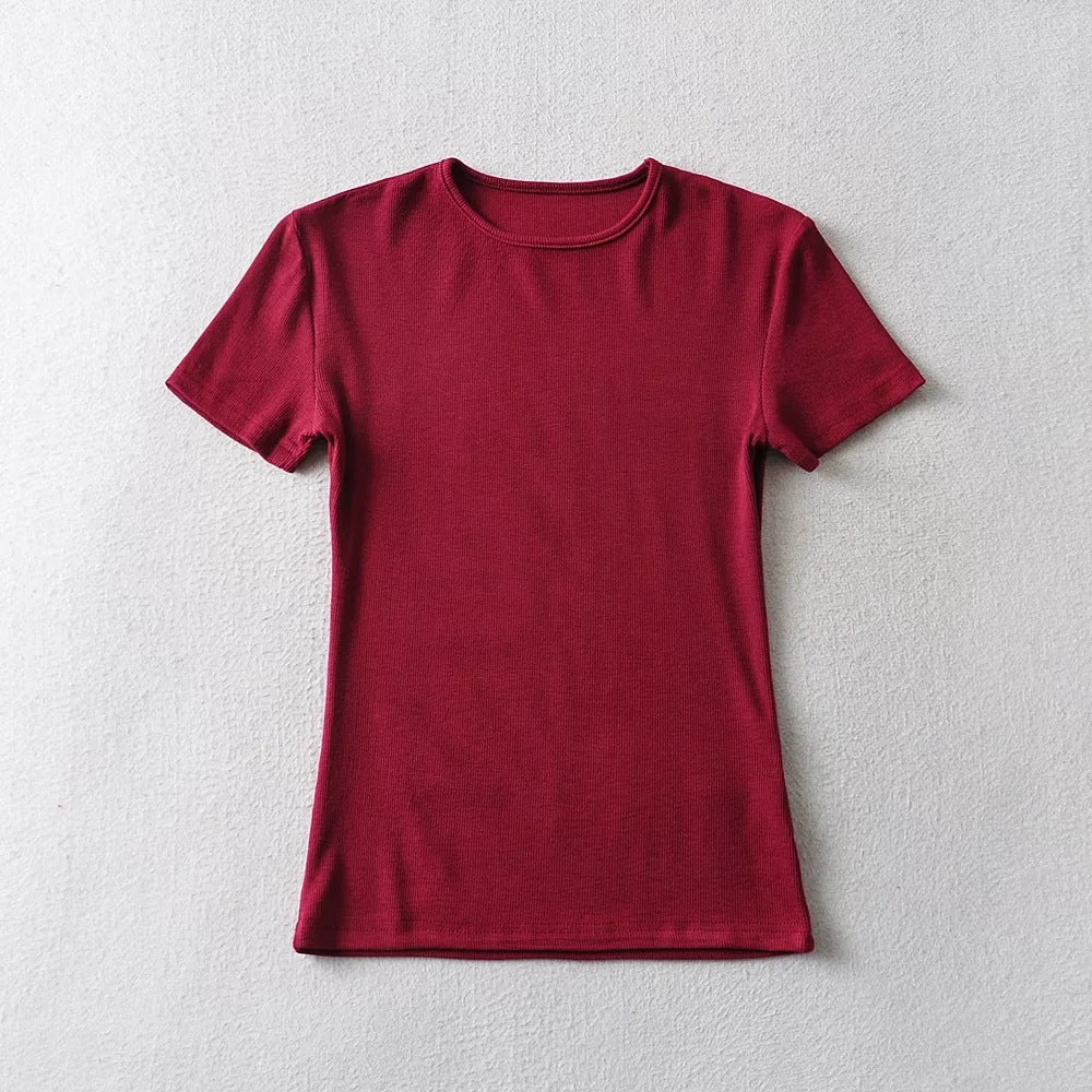 Women's Solid Color Round Neck Pullover Short Sleeve T-shirt