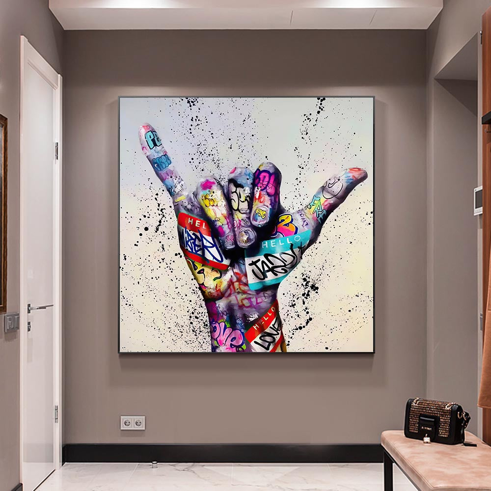 Abstract Gesture Graffiti Art Canvas Painting Hand Wall Art Street Poster