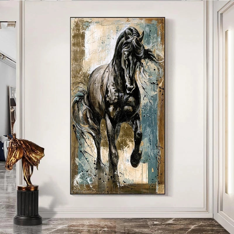 Nordic Horse Racing Oil Painting Canvas Wall Art Print Animal Poster