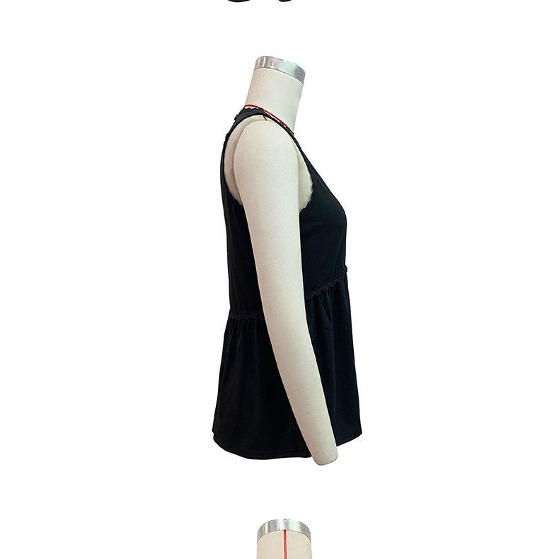 Loose Black Patchwork Loose Neck Vest