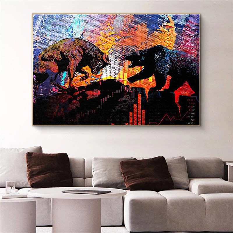 Bull And Bear Oil Color Wall Art Poster Canvas Painting