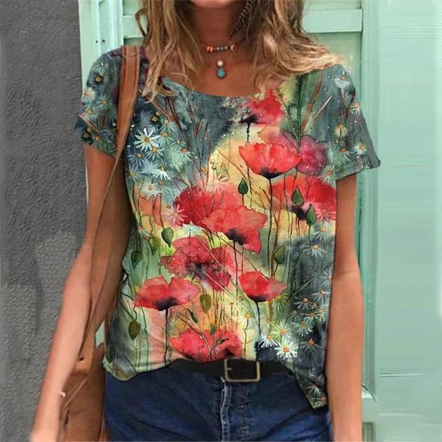 Fashion Ladies T-Shirt Flower Pattern Printing