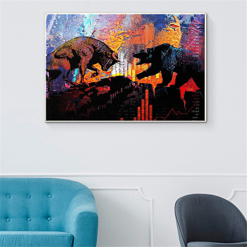 Bull And Bear Oil Color Wall Art Poster Canvas Painting