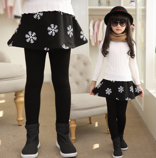 Fashion Girls Snowflake Print Plus Velvet Leggings