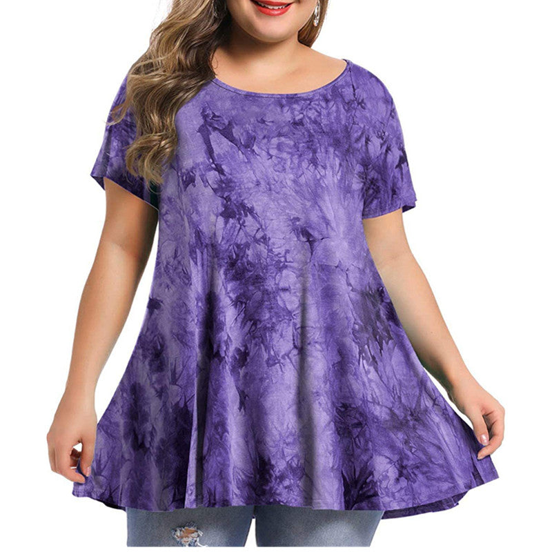 Women's New Fashion Round Neck Printing Large Size Short Sleeves