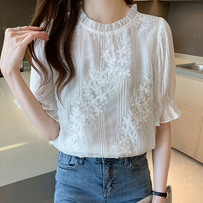 Flare Short Sleeve Chiffon Shirt Women Fashion