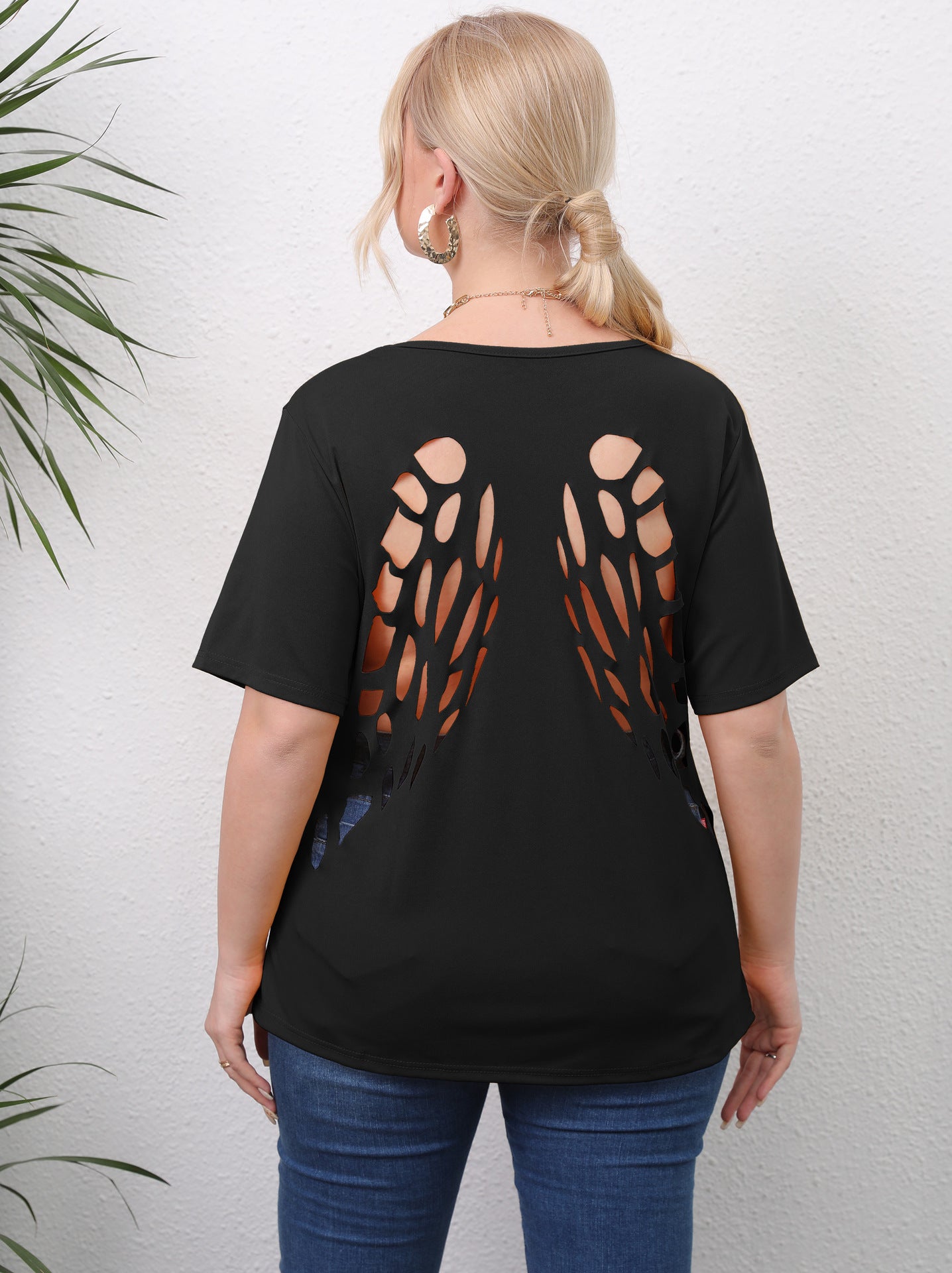 Women's Hollow Casual Angel Wings Short Sleeves