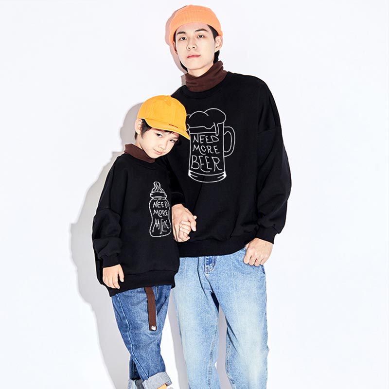 A Family Of Three Milk Tea Coffee Warm Heart Theme Letter Printed Sweater