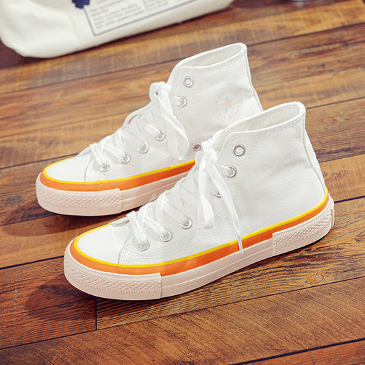 Cream Canvas Shoes Female Students High-top