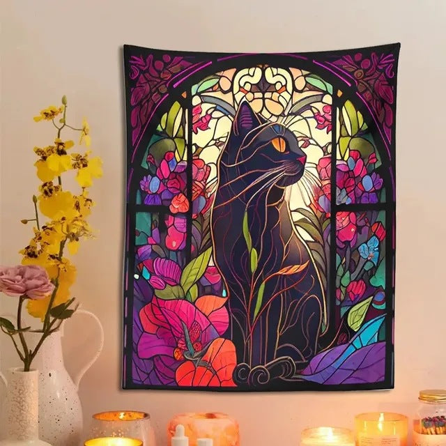 Magical Black Cat Tapestry Wall Hanging Art