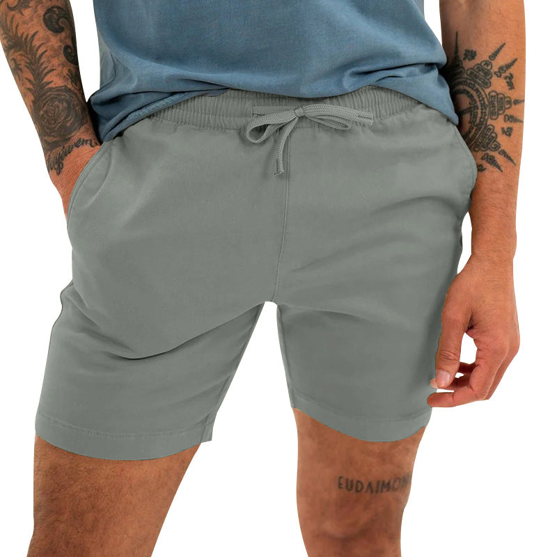 Men's Solid Color Four-point Casual Drawstring Breathable Cotton And Linen Sports Shorts