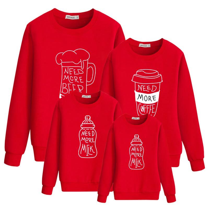 A Family Of Three Milk Tea Coffee Warm Heart Theme Letter Printed Sweater