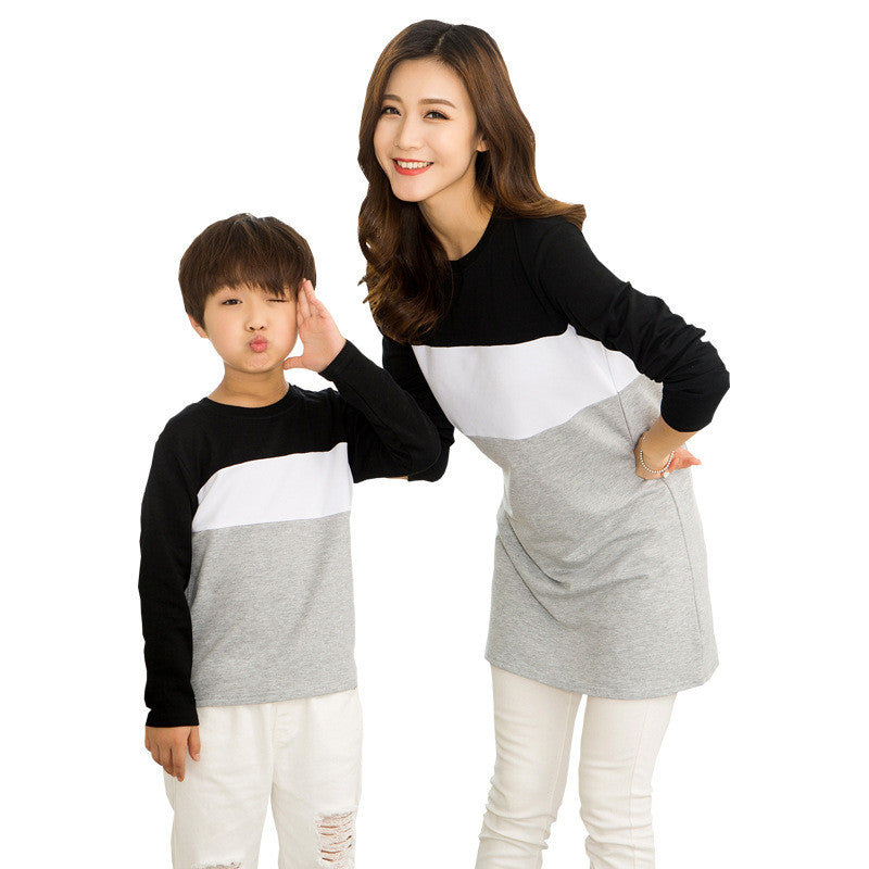 Colorblock Long-sleeved T-shirt For A Family Of Four Couples