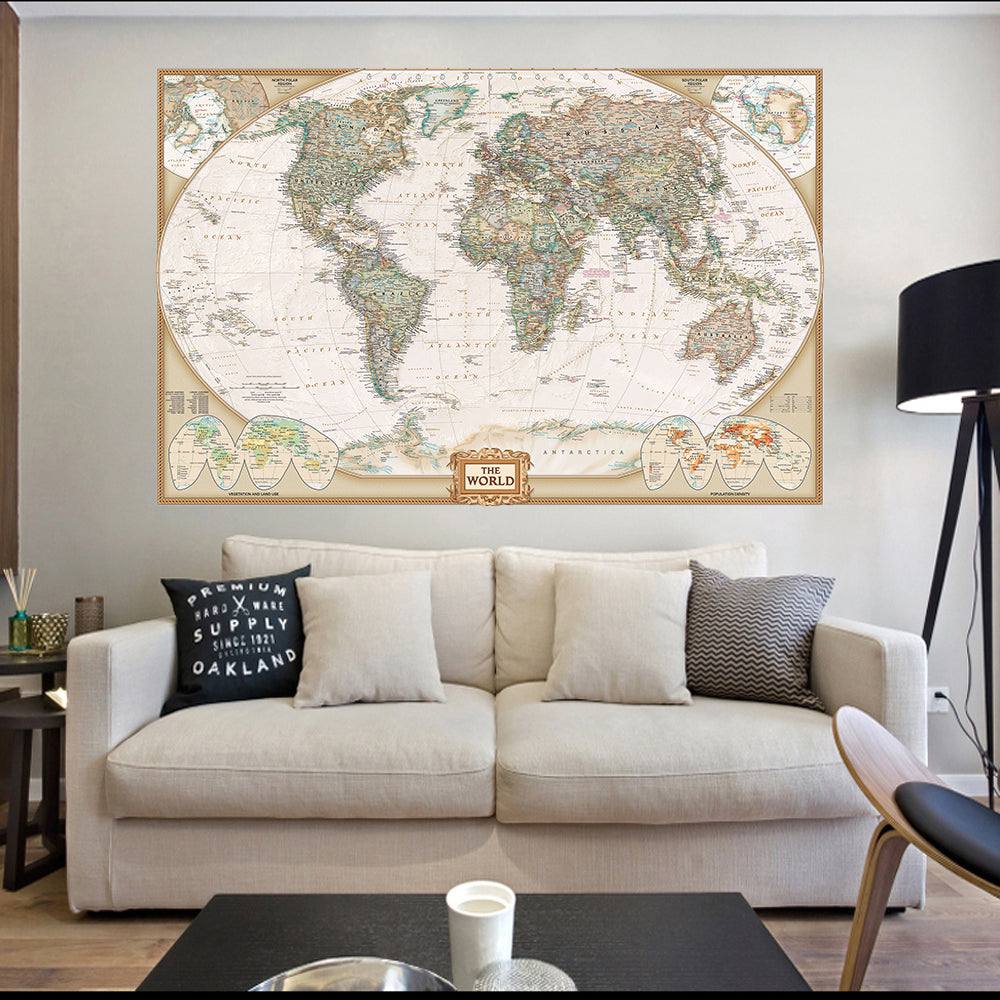 Vintage World Map Canvas Painting Vintage Wall Art Poster