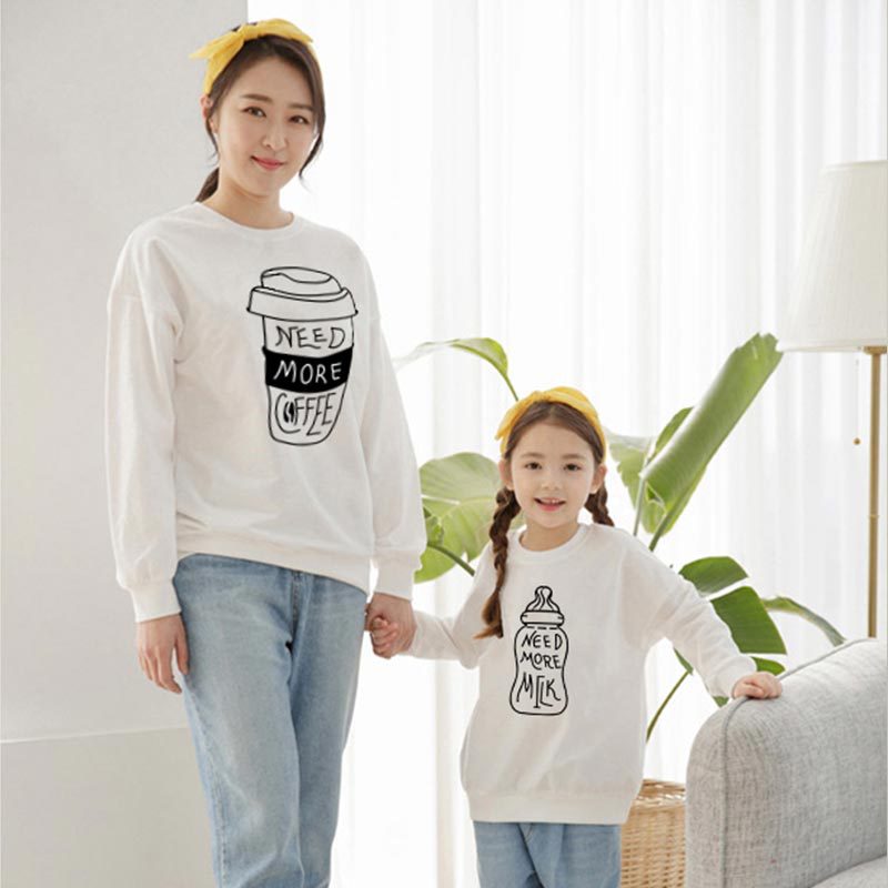 A Family Of Three Milk Tea Coffee Warm Heart Theme Letter Printed Sweater