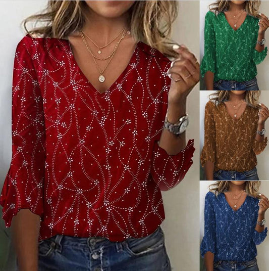 Elegant Style Bell Sleeve V-neck Knitted Women's Blouse