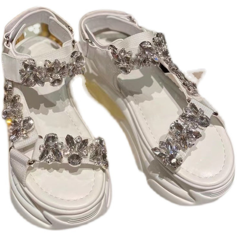 Rhinestone Platform Sandals Female Fairy Style Wild Bohemian Platform Shoes European Goods