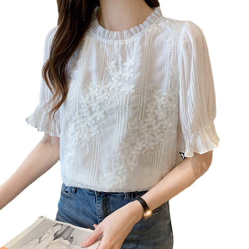 Flare Short Sleeve Chiffon Shirt Women Fashion