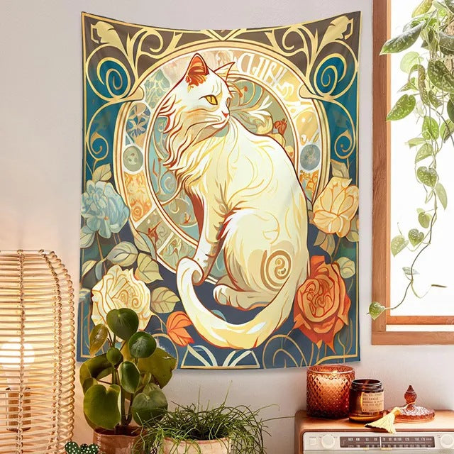 Magical Black Cat Tapestry Wall Hanging Art