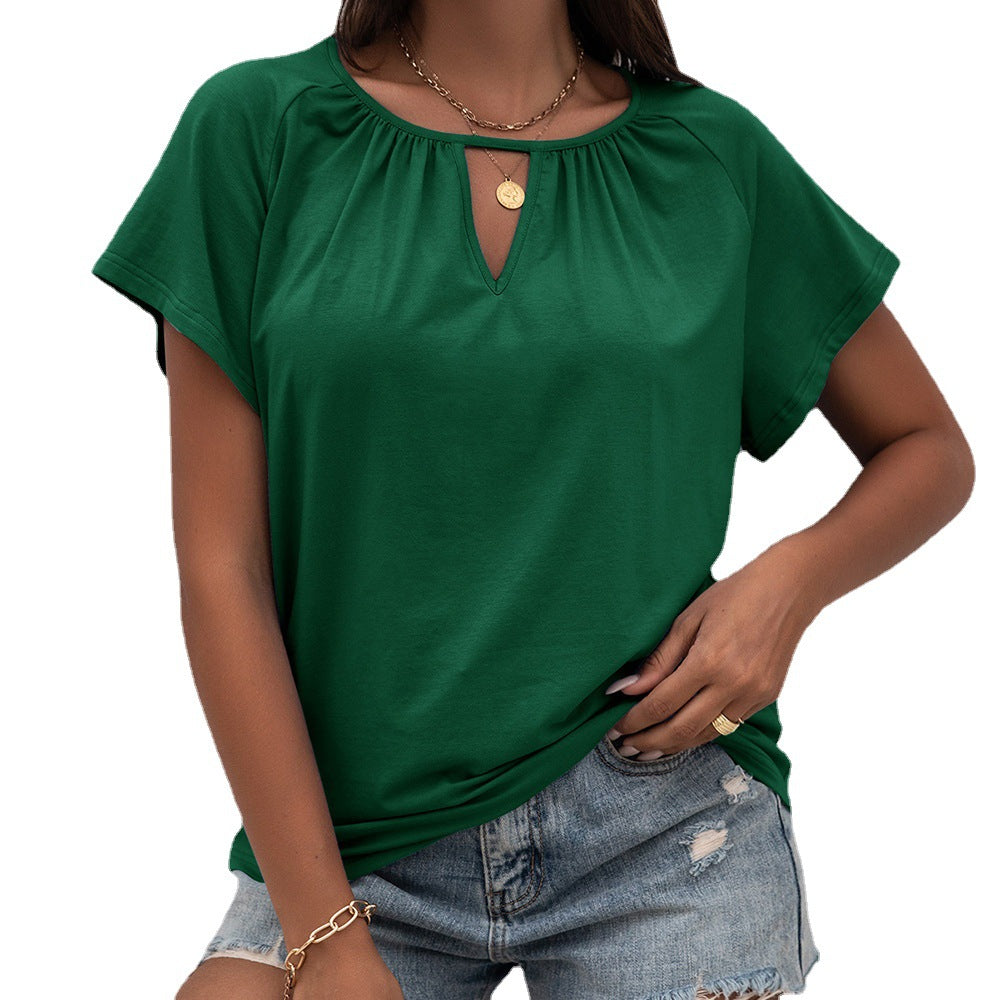 Women's New Round Neck Loose Hollow Short Sleeve T-Shirt