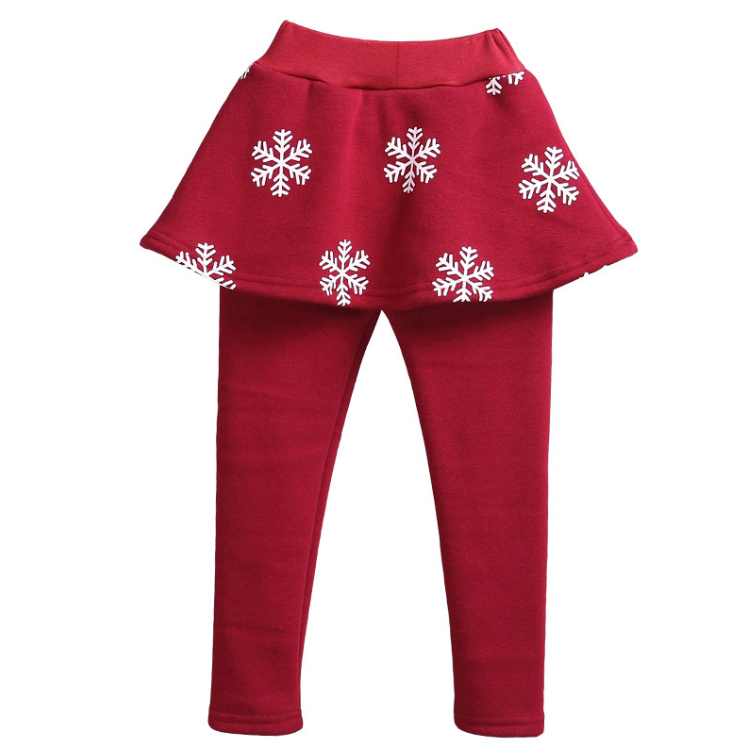 Fashion Girls Snowflake Print Plus Velvet Leggings