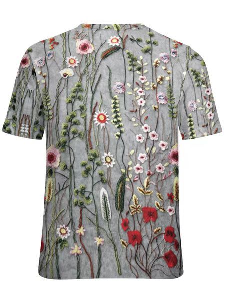 European And American Loose Round Neck Short Sleeve Floral Printed T-shirt